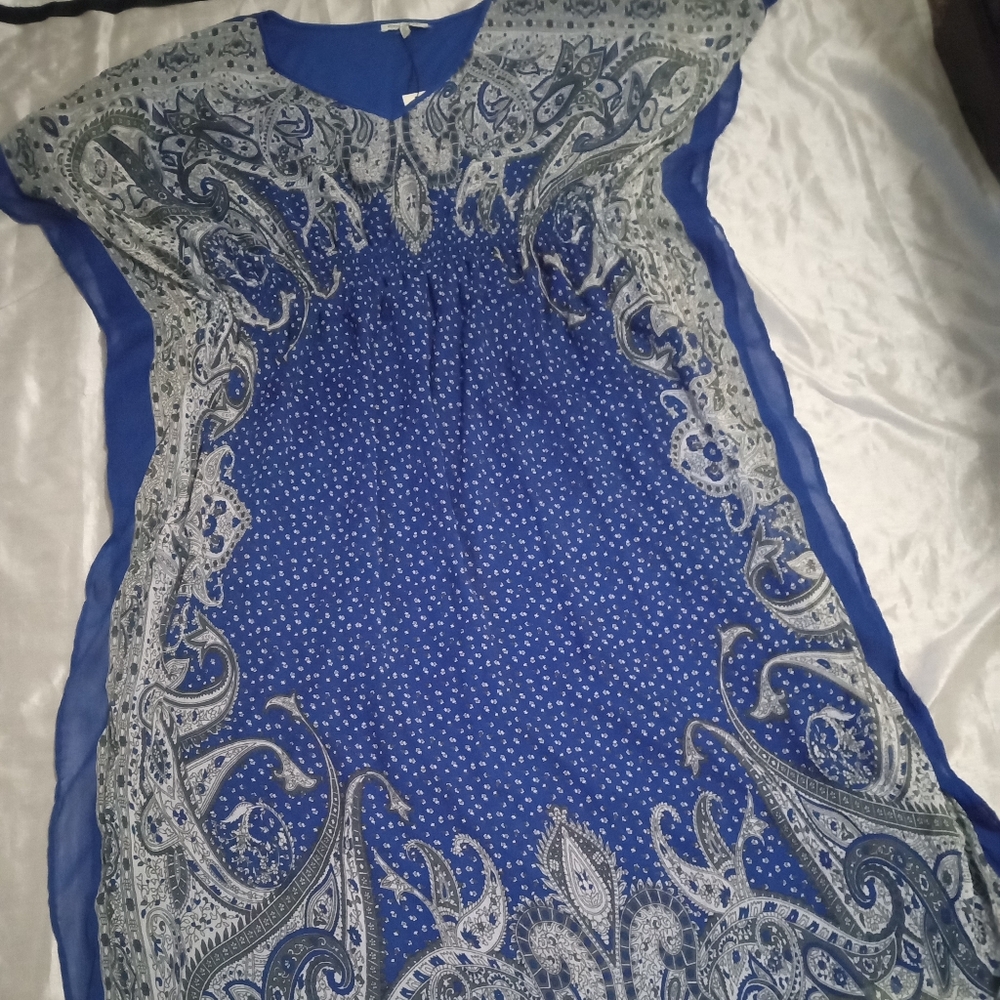 New Speed Control New York Dress Blue Paisley Kaftan Size3X Short Sleeves